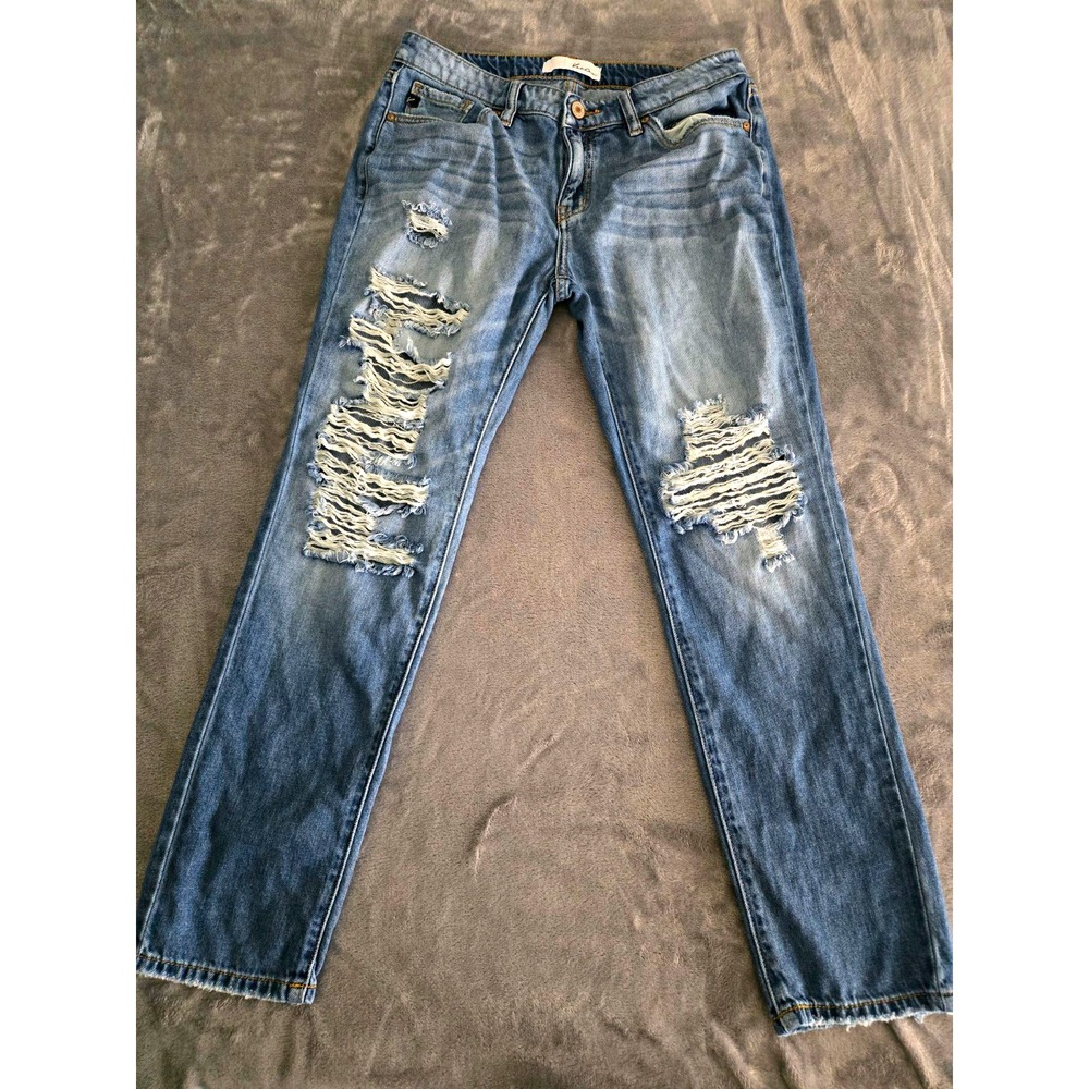 KanCan Los Angeles Distressed Boyfriend Mid Rise Jeans Med Wash Size 27 (7 Jr.)